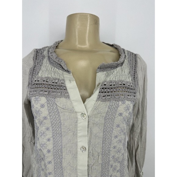 Anthropologie Meadow & Rue XS Women Button Up Shirt Top Crochet Cotton T14 - Picture 2 of 9